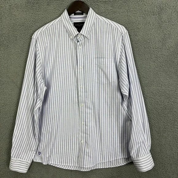 black brown shirt mens large purple white stripe‎ modern fit button up office - Picture 1 of 7